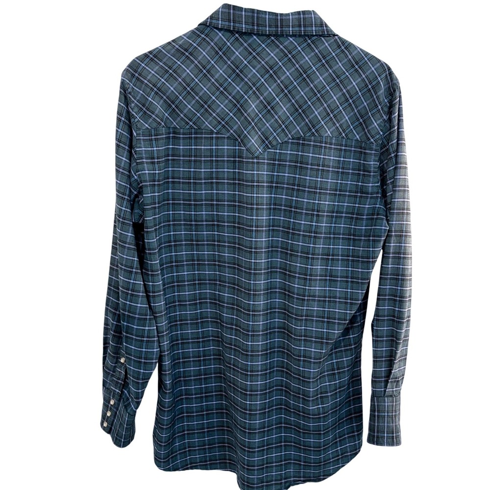 Ely Cattleman Western Pearl Snap Shirt Mens M Teal Blue Plaid Wrinkle Resistant - Picture 4 of 10